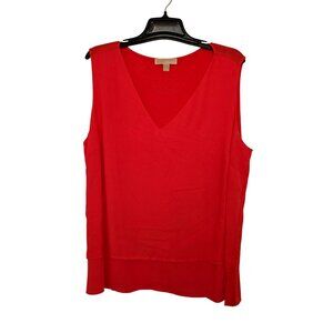 Michael Kors Womens 3X Sleeveless Pullover Red V-Neck Top 3999
